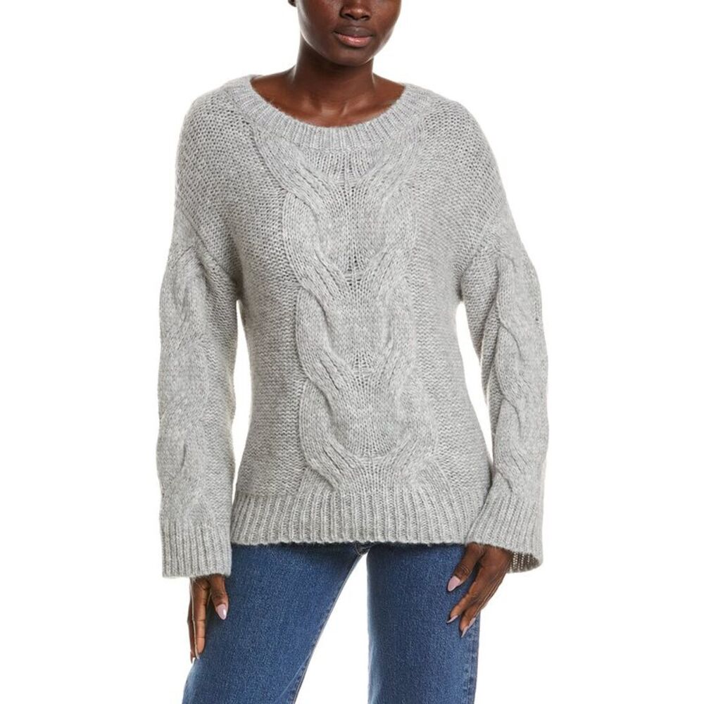 Naadam Womens  Luxe Lofty Alpaca-Blend Cable Boatneck Sweater, Gray